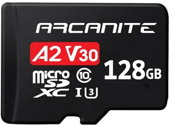 ARCANITE 128GB microSDXC Memory Card with Adapter - A2, UHS-I U3, V30, 4K, C10, Micro SD, Optimal read speeds up to 95 MB/s