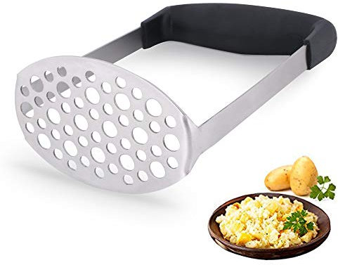 Stainless Steel Potato Masher with Ergonomic Horizontal Handle for Potatoes, Vegetables and Fruits