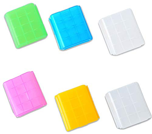 XINGSUI 6 Stück Batterie-Aufbewahrungsbox, für Reisen Und Camping | PP, 6×6×1,8 cm, Mit Verschluss an Den Kanten, Zur Freien Kombination, Rutschfeste Rillen, für AA- Und AAA-Batterien(5 Farben)