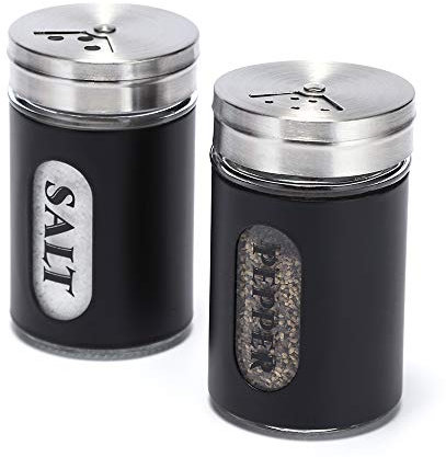 Salt and Pepper Shakers Stainless Steel and Glass Set with Adjustable Pour Holes