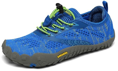 SAGUARO Kinder Barfußschuhe Traillaufschuhe Jungen Mädchen Trainingsschuhe Zehenschuhe Atmungsaktiv rutschfest Walkingschuhe Laufschuhe Schnell Trocknend Badeschuhe, Blau 30 EU