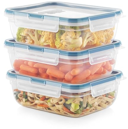 Snapware Plastic Total Solution 3-Pack (8.5-Cup) Food Storage Containers Set, Leakproof & Airtight Plastic Locking Lids Rectangular Containers, BPA-Free Lids, Microwave Dishwasher Freezer Safe