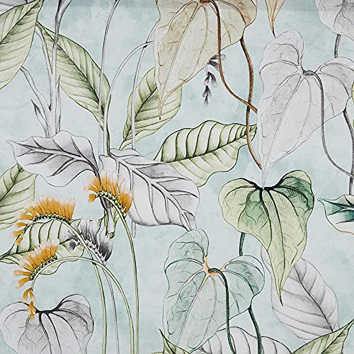 Kt KILOtela - Dekostoff Halbpanama Baumwolle, Home-Accessoires, Tischdecken, Kissen, Vorhänge, Taschen, 100 cm Länge x 280 cm Breite, Tropische Pflanzen Papua, Grün, Orange─ 1 Meter