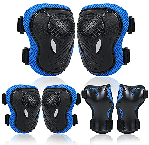Flintronic Knäskydd för Barn Armbågskuddar Handledsskydd set, 6 i 1 Skyddsutrustning, Bekväma och enkla att Installera Scooter, Skateboard, Cykel, Inlineskydd Skyddande ( Blå )