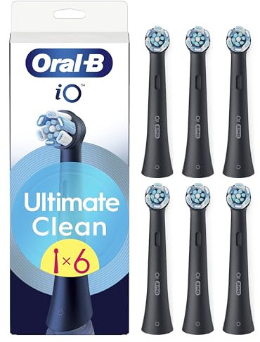 Oral-B Testine di Ricambio iO Series Ultimate Clean Nere per Spazzolino Elettrico Oral B, 6 Testine Rotonde Autentiche, con setole CrissCross per rimuovere la placca
