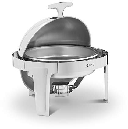 Royal Catering Chafing Dish Calentador De Buffet RCCD-RT1_6L (Material: Acero Inoxidable, Capacidad: 5,8 L, Dimensiones del contenedor: Φ 390 x 70 mm)