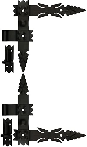 KOTARBAU® 2 x Bisagras angulares de acero forjado, Herraje para contraventanas, puertas, Bisagras en L 300 mm, Bisagras para contraventanas de madera, Bisagras decorativas, 2 Goznes con pernios, Negro