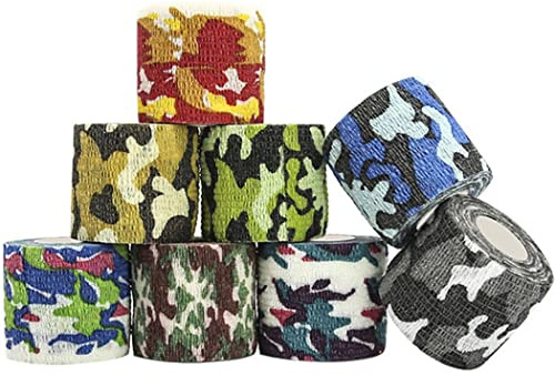 ZESLIV 10 Rollen Outdoor Tarnband selbsthaftend 5CMx4,5M Camo Tape Stoff Camouflage Tarn Tape Pflasterverband Selbsthaftende Bandagen Kohesive Fingerpflaster Elastischer Fixierverband