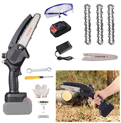 LLYLAY 24V 6 Inch Cordless Battery Powered Chain Saw,Mini Chainsaw,electric chainsaw, handheld mini chainsaw forcutting Pruning and Gardening and one-hand chainsaw (Color : Black, Size : 3*Chain)