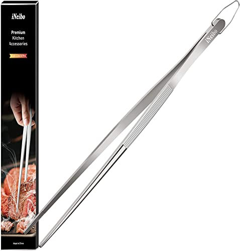 iNeibo Pinze da Cucina Pinza Barbecue Pinza Cucina Acciaio INOX di Alta Qualità Pinzette Cucina Pinze Cucina per Carne BBQ Insalata Servire e Altri Pinzette Chef Lunghe 30cm a Punta Fine