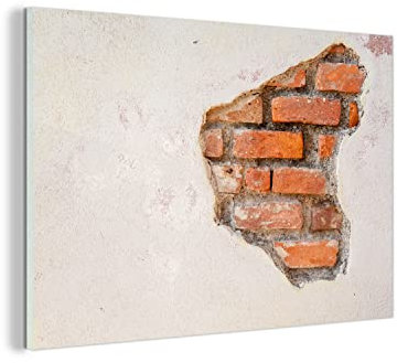 MuchoWow Glasbild Glasfoto Wandbild Bilder Deko 60x40 cm Gips - Ziegel - Wand - braun