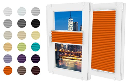 Thermo Plissee Ohne Bohren - Nicht-invasive Griffe - Schnelle und Einfache Installation Plissee - Rollo Ohne Bohren - Aluminiumbeschichtung Reflektiert Sonnenlicht (Orange, 70x130 cm)