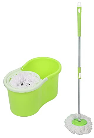 Ensemble Seau Essoreur et Balai à Franges en Microfibre, Seau Démontable et Vadrouille Magique Rotatif à 360°,Seau Double Compartiment Humide et à Sec