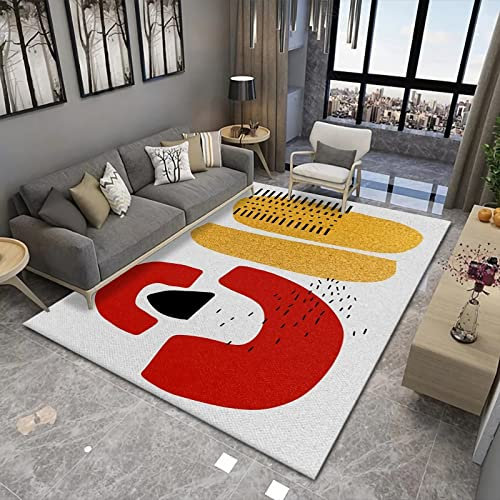 Teppich Boden deko,Waschbarer Und Pflegeleichter Teppich Rot Gelb Schwarz Minimalistisches Design deko Flur,Gaming Room 160x230cm