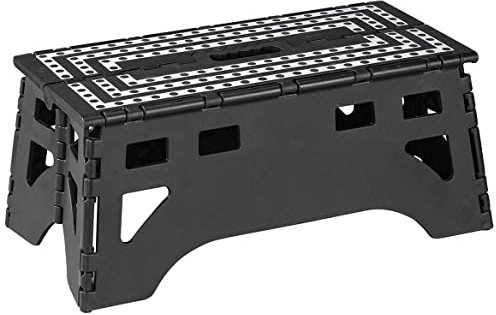 Extra Wide Folding Step Stool for Adults | 500 lb Heavy Duty Plastic Step Stool | Portable, Lightweight, with Non-Skid Foot Pads & Carrying Handle