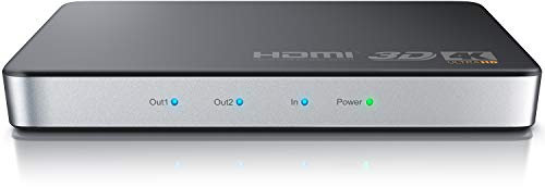 CSL - HDMI Splitter Verteiler 4K UHD Sat Verteiler 2160p 4K 30Hz, Full HD 144 Hz, 1 in 2 Out, CEC, HDCP, 3D Ready, Deep Color 30Bit 36Bit 48Bit, vergoldete Kontakte - schwarz/Silber