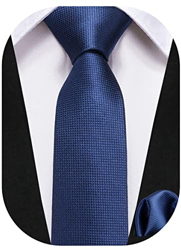 Dubulle Plaid Checks Navy Blue Ties for Kids Boys Self Necktie and Pocket Square for Age 8-14 Wedding Graduation