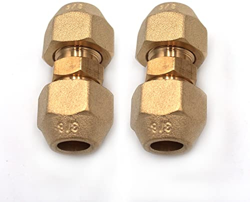 HANSUM 3/8 Male Flare Gas Adapter Metals Brass Fittings for Copper Tubing Pipe Half Union Connector Coupling AC Tube Coupler Extension Joint Connectors Mini Split (3/8,2packs Male Flare+4packs Nut)