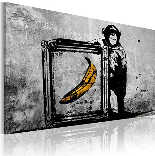 B&D XXL - Akustikbild Banksy Monkey with Frame Bilder Akustikschaum Hochleistungsschallabsorber Schallschutz Leinwand 1 tlg Wandbild Raumakustik Schalldämmung Affe Graffiti Urban
