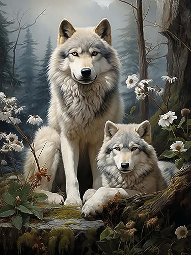 Reofrey 5D Diamond Painting Zubehör Wolf, DIY Full Dril Tier Diamant Painting Bilder Set Diamant Malerei Vollbohrer, Kreuzstich Erwachsene Stickerei Crystal Strass Foto Craft Für Home 30X40cm