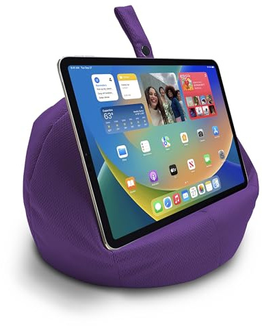 NEWMANS - Pouf violet pour tablette/iPad/ordinateurs portables - Tient en toute sécurité à n'importe quel angle sur n'importe quelle surface - Poches latérales pratiques - Violet, NGB-01