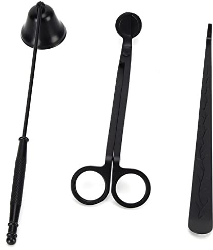 PerGar 3-teiliges Kerzenzubehör-Set, Kerzendocht, Kerzenlöscher für Zuhause, Langlebiger Trimmer-Schneider, Dochtlöffel, Dochtlöffel-Geschenkzubehör, Kerzen-Werkzeugset für (Schwarz)