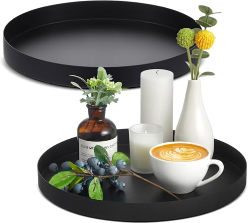 Schwarz Rundes Tablett aus Metall, Ø 30 cmTablett, Servier TablettGetränke Organizer, DekorativeTablett, DekotablettKerzenteller, Serviertablettfür Schmuck Make-up Tee-Set Vasen