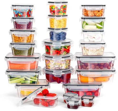 Cinnani Contenitori Ermetici per Alimenti [24 Pezzi], Contenitori di Plastica Riutilizzabili, Senza BPA Contenitori Alimenti, 100% a Prova di Perdite per Cucina, Dispensa, Credenza