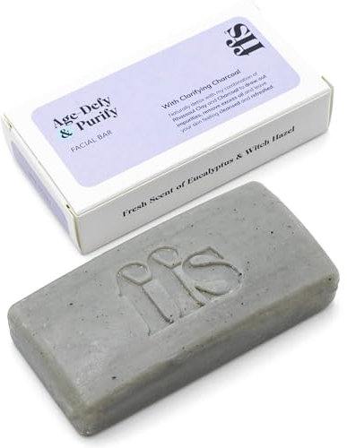 Age-Defy & Purify Face Soap Bar - Cruelty-Free, Vegan & Natural Soap Bar w/Rhassoul Clay & Charcoal for Breakouts & Removing Dirt & Excess Oils - FFS Beauty Bar w/Witch Hazel & Eucalyptus Oil Scent