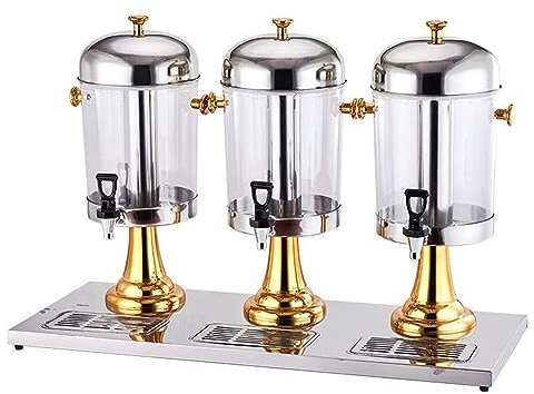 Cashwise Stainless Steel Juice Dispenser, Cold Hot Drink Dispenser Heavy Duty Juice Drink Commercial Beverage Dispenser Three Head Juicer Dispenser for Breakfast Buffet Bars Hotels,Gold