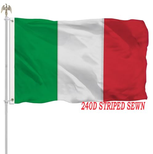 Bandera italiana de 3 x 5 pulgadas, bandera de Italia para exteriores, resistente, nailon 240D, a rayas, cosidas, colores vivos con 2 ojales de latón para pared interior