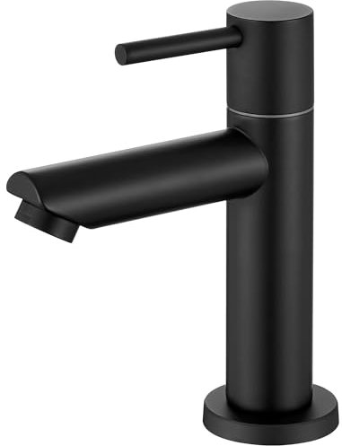 ANYCEE Rubinetto Bagno Lavabo Nero Solo Acqua Fredda con Boquilla Altura 9.34cm, Miscelatore Lavabo Bagno Nero Acqua Fredda con Tubo de Entrada, Rubinetto Nero Acqua Fredda in Inox