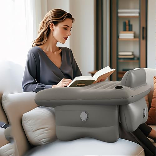 QHENS Schoß-Schreibtischkissen für das Bett, aufblasbares Lesekissen zum Spielen, laptopkissen knietablett mit Armlehnen für das Sofa, tragbares Lesestützkissen, mit Luftpumpe