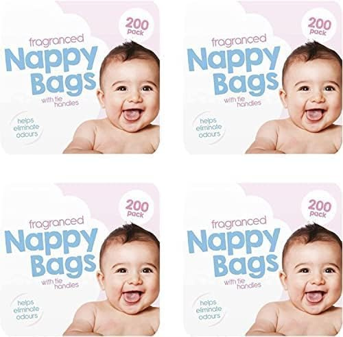 FAQRAH Baby Disposable Diaper Sacks Bags Dispenser Nappy Disposal Bags Easy-Tie for Travel - 4 x 200 (800)