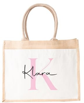 Liebtastisch - Nachhaltige Jutetasche mit Namen und Buchstaben - Personalisiert Einkaufstasche - Geschenkidee - Baumwolle - Tasche