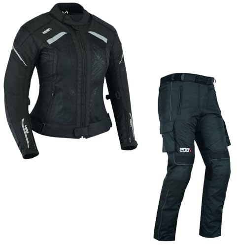 Damen Motorrad Textil-Kombi - 2-teiliges Set Mit Protektoren, Wasserdichte Jacke und Hose, Touring-Kombi Reflektierend