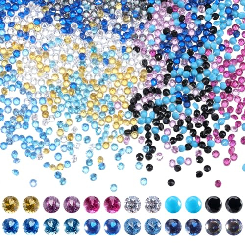 SUNNYCLUE 1 Box 1200 Stück 12 Farben Lose Zirkonia Steine Facettierte Strasssteine Spitze Rückseite 1.5mm Blau Weiße Cabochons Farbige Diamanten Zur Schmuckherstellung Dekoration Weihnachten Hochzeit