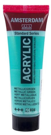 Amsterdam Standard Series Acrylic Paint Metallic Green 836, Semi-Transparent, Lightfast, 20ml, Medium Viscosity, Satin Finish, High-Quality Pigments, Durable & Flexible, Water-based