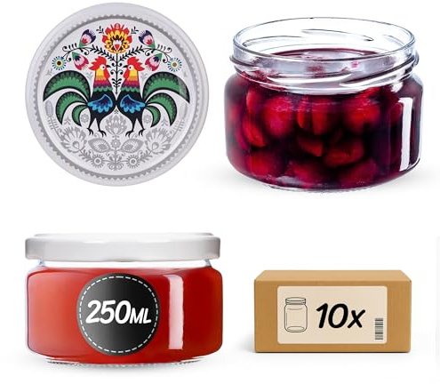 KADAX Set di 10 vasetti per marmellata in vetro 250ml Ø82 – tappo a vite ermetico, per marmellate, miele, confetture e bomboniere