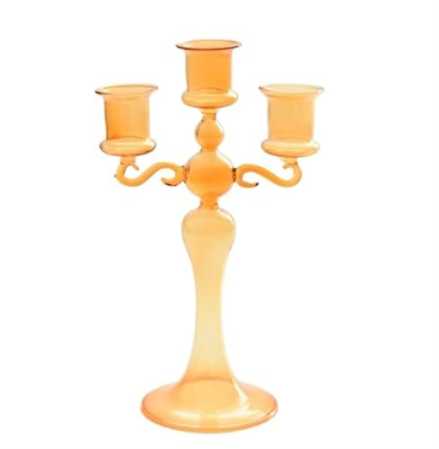 Kandelaber-Kerzenständer, 3-armig, Kerzenständer aus Glas, 3 Zweige, Kerzenständer für Hochzeiten, Kerzenständer für die Heimdekoration (gelb, 11,5 x 21 cm)