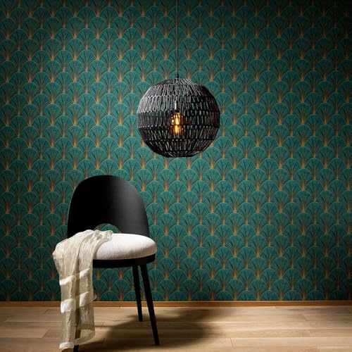 Erismann Carta da parati in tessuto non tessuto Elle Scomparti Art Deco Grafica Verde Oro Metallizzato 10451-19