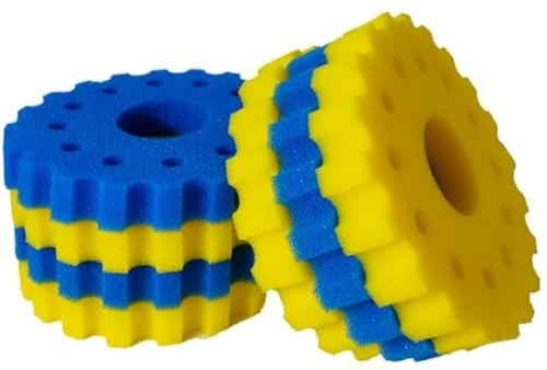 PFC-30000 CPF-30000 Pond Filter Sponges – Biological Filter Foam Pads for PFC/CPF Pond Filters, Efficient Pond Filter Media, Dual Density Filter Sponge (4 x Yellow Fine & 3 x Blue Coarse, Ø 36 cm)
