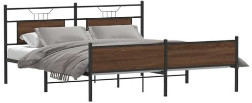 vidaXL Sängram utan madrass metall brun ek 160x200 cm, säng, metallsäng, metall sängram, sängar, metallsängar, metall sängramar, gästsäng, gästsängar