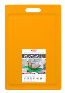 Dexas NSF Certified Polysafe Cutting Board with Handle and Juice Well, 12 x 18 inches, Reversible Kitchen Cutting Board, Yellow