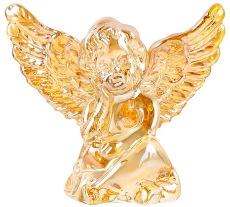 Arikyrist Crystal Angel Figurine Gifts for Women Golden Glass Little Guardian Angel Statue Home Ornament Collectible Memorial Sculpture