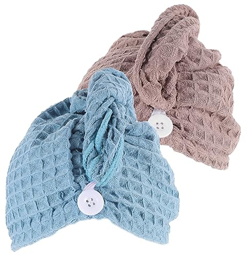 SAFIGLE Haartrocknungshandtuch 2 Stück-Pack Saugfähig und Weich mit Knopfdesign Baumwolle für Reisen und Spa Haarturban und Haarhaube