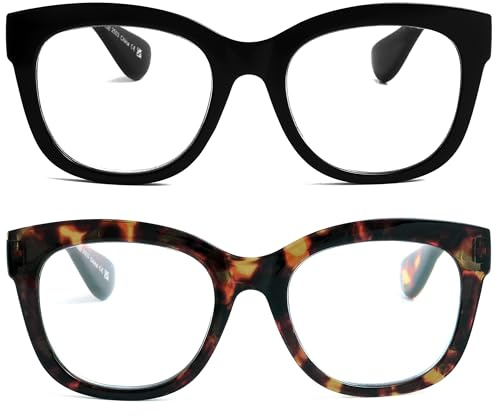OPULIZE BIG Gafas de Lectura de Bloqueo de Luz Azul para hombre y mujer, Moda con Marco Grande - Lentes Antirreflectante y Antideslumbrante - Pacquete de 2 - Protección UV - Negro Marrón - +1,00