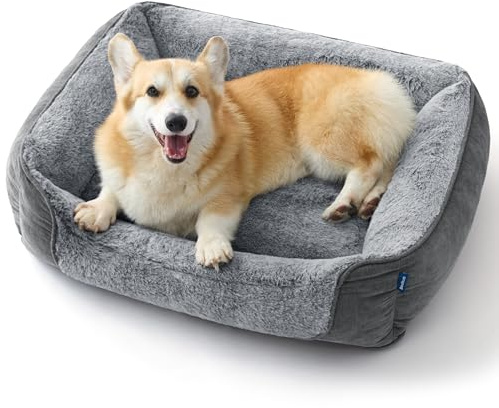 Bedsure Lit pour Chien Moyen Lavable - 76 x 61 x 15 cm Lits orthopédiques pour Chiens avec Fond antidérapant, Housse Amovible et Lavable, Grand lit Moelleux pour Chat, Lits pour Chiens, Gris