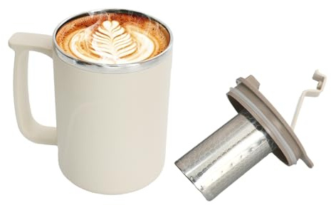 Godneei Mug Inox 500 ml, Tasse Isotherme pour Café avec Couvercle et Filtre à Thé, Mug Isotherme Café à Double Paroi, Tasse Réutilisable Thermique pour Boissons Chaudes et Froides, Blanc