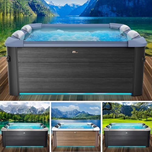 BRAST Whirlpool MSpa Frame - Oslo Sapphire & Amber mit Fester Außenwand | 160x160x65cm - 180x180x65cm, 5 Modelle, LED-Beleuchtung, 6 Personen, Ganzjähriger Einsatz Winterfest | Sapphire